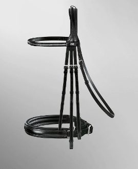 A Passier Fortuna Double Bridle on a grey background.