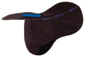 A black and blue saddle pad.