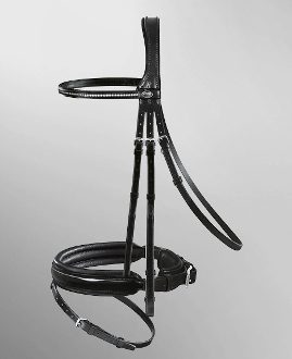 A Passier Fortuna Snaffle Bridle on a grey background.