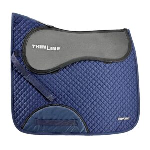 A blue ThinLine Cotton Comfort Dressage Square with the word trimline on it.