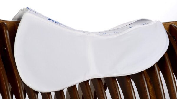 A white ProLite Multi-Riser Thin Pad on a wooden chair.