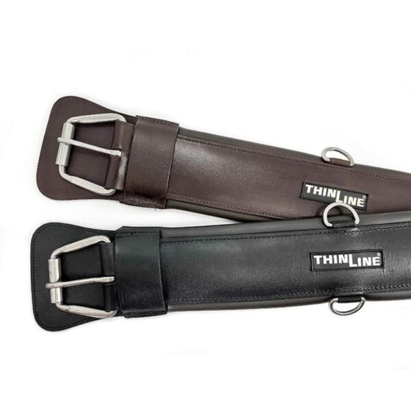 A pair of ThinLine Western Cinches with metal buckles.