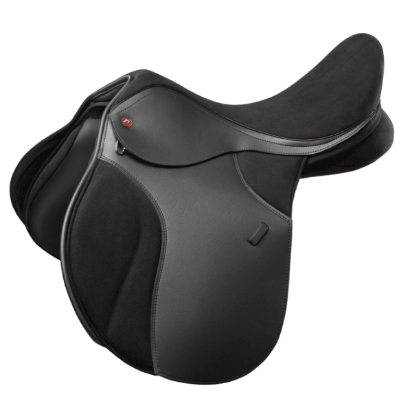 A Thorowgood T4 Compact General Purpose equestrian saddle on a white background.