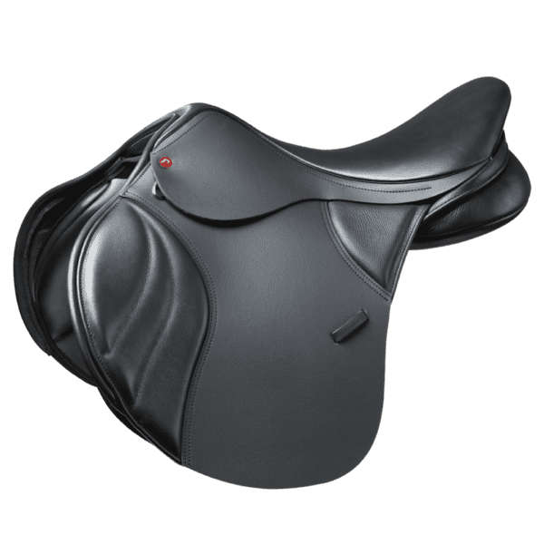 A Thorowgood T8 Jump equestrian saddle on a white background.