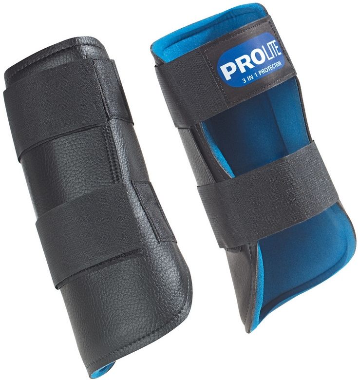 A pair of ProLite Tendon Boots - Open with blue straps.