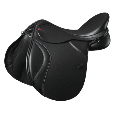A Thorowgood T8 Endurance equestrian saddle on a white background.