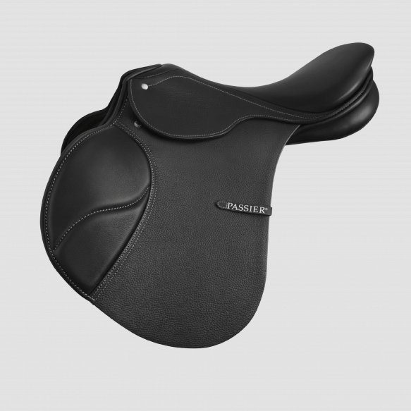 A black Passier Marcus Ehning II Jumping Saddle on a white background.