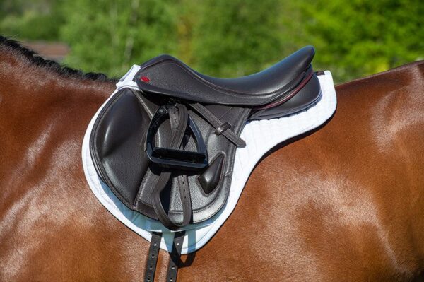 A close up of a Kent & Masters - Competition Series Monoflap XC with a saddle.