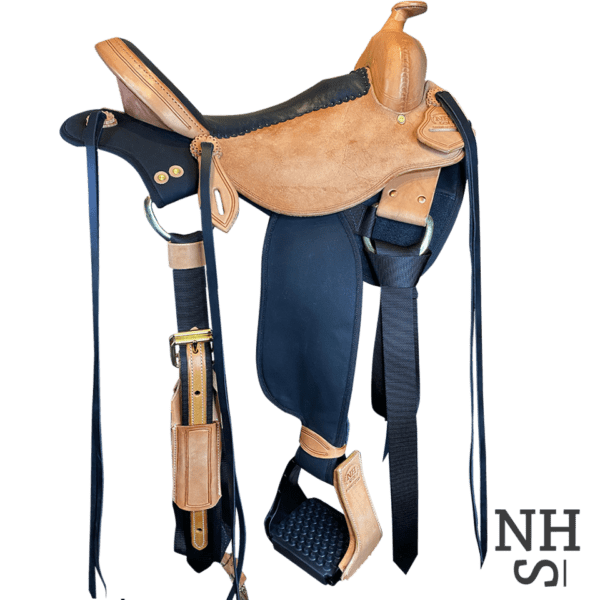 A Natural Horseman Deep Seat Light saddle with a tan leather and black straps.