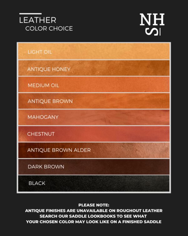 Natural Horseman Western Saddle color choice chart.