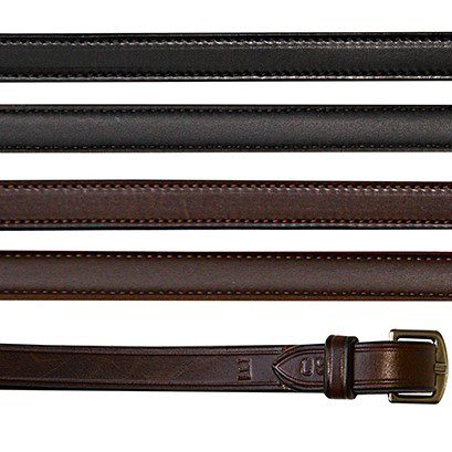Four different types of ThinLine Lined English Reins belts with different buckles.