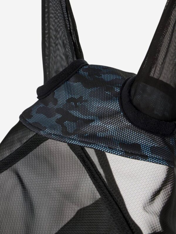 The back of a Visor-Tek Camo Fly Mask With Ears with a blue camouflage pattern.