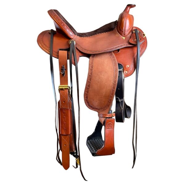 A Durango Deep Seat Western with leather straps and a leather bridle.
