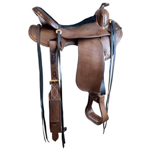 A Durango Deep Seat Western saddle with a black leather strap.