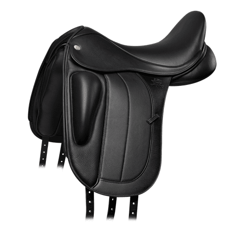 A Fairfax Classic Deluxe Monoflap Dressage saddle on a white background.