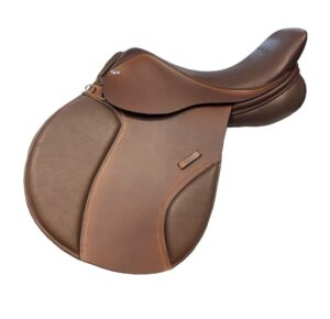 Dark brown dressage style saddle with panels