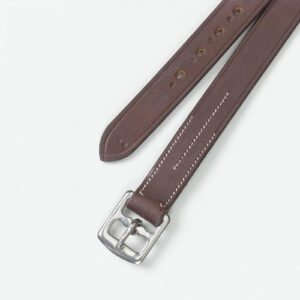 Brown leather stirrup belt with silver buckle