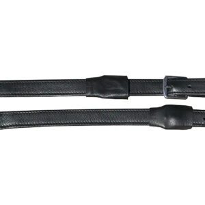 Black leather stirrup straps with buckles.