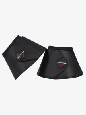 Black horse bell boots, LeMieux brand.