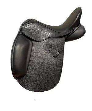 Textured leather dressage saddle with minimal padding
